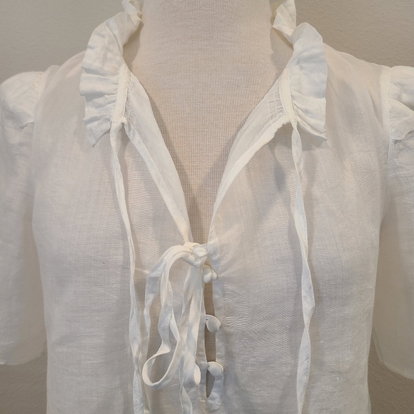 Frame Tie Neck Ruffle Popover Blouse - Picture 4 of 7